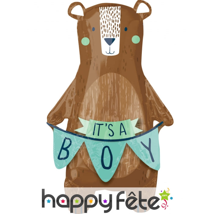 Ballon It's a boy en forme d'ours brun, 50 x 86 cm