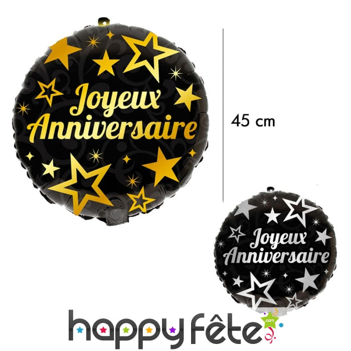 Ballon joyeux anniversaire rond noir de 45 cm