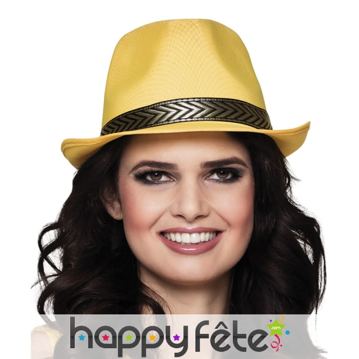 Borsalino jaune avec liseret noir et doré