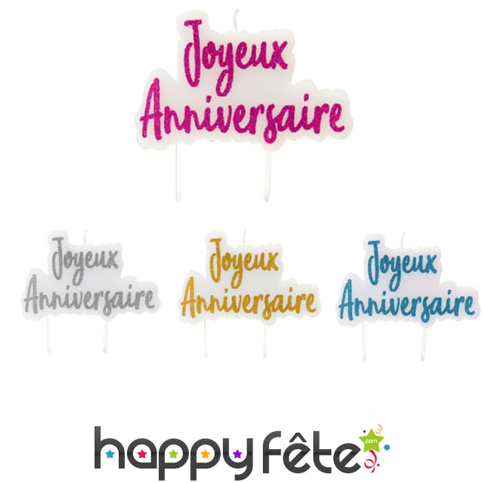Bougie joyeux anniversaire pailletée de 8 cm