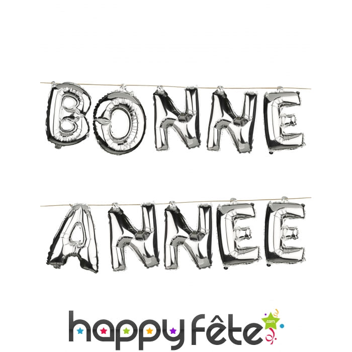 Ballons lettres formant "Bonne Année" en aluminium
