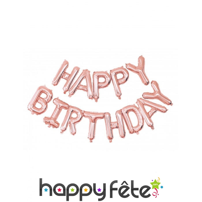 Ballons lettres Happy Birthday rose doré de 3,5 m