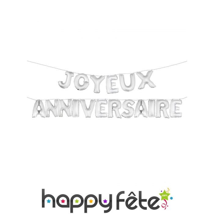 Ballons lettres Joyeux Anniversaire argenté