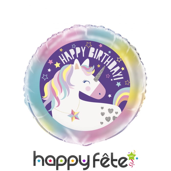 Ballon licorne multicolore happy birthday, 45 cm