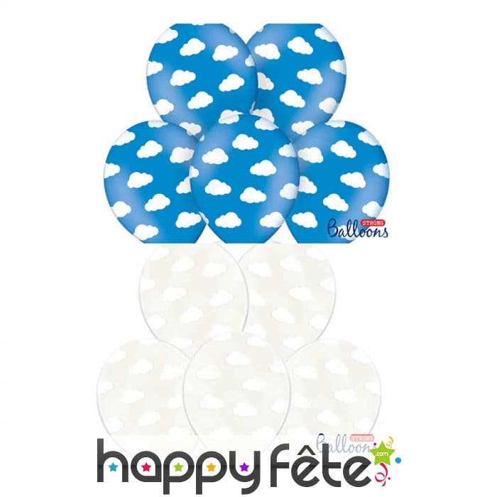 Ballons Latex Nuages 30 cm - Transparent ou Bleu