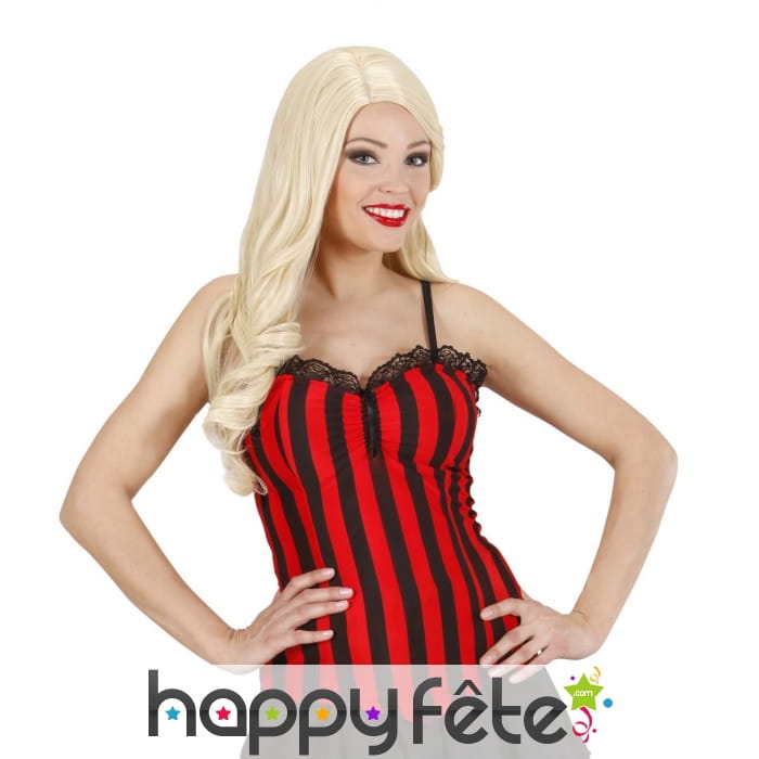 Bustier ligné rouge et noir style cabaret