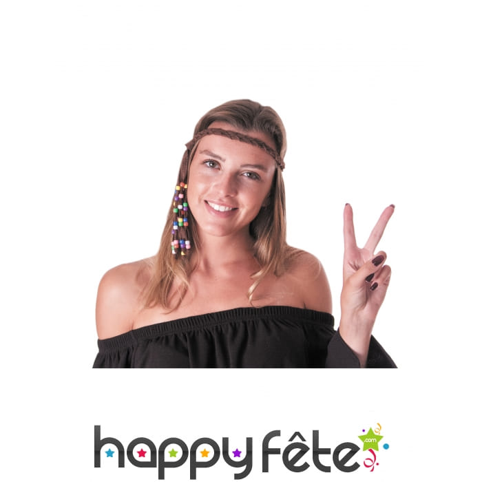 Bandeau marron avec perles colorées