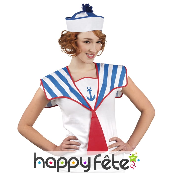 Bob marin bleu et blanc avec pompon