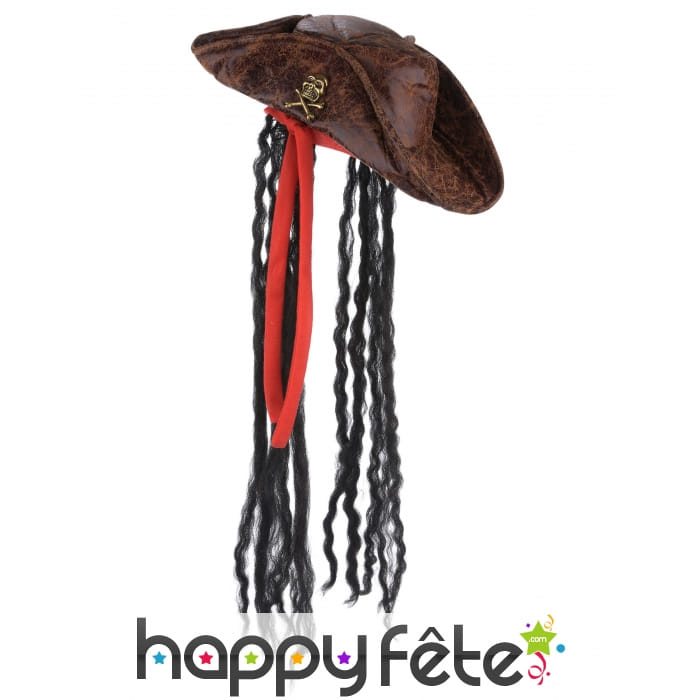 Bicorne marron de pirate avec cheveux