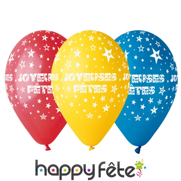 Ballons multicolores "joyeuses fêtes"