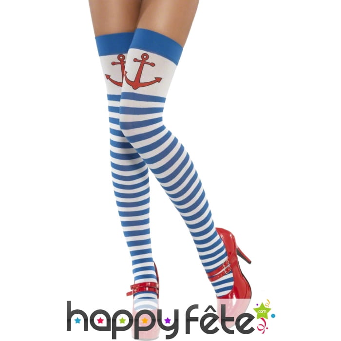 Bas marine lignés blancs