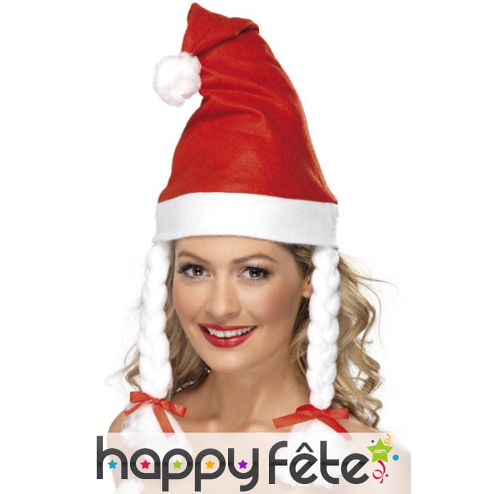 Bonnet mère-noel avec tresses blanches