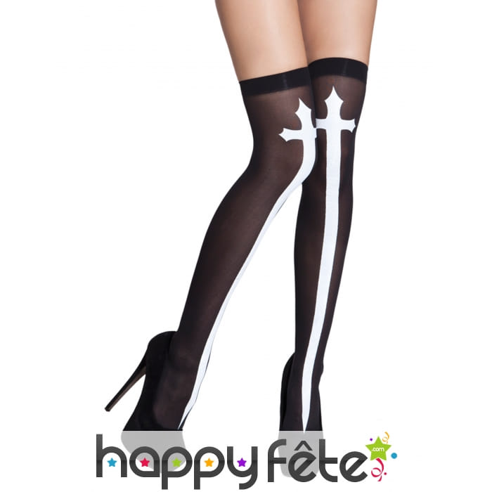 Bas noirs avec longues croix blanche