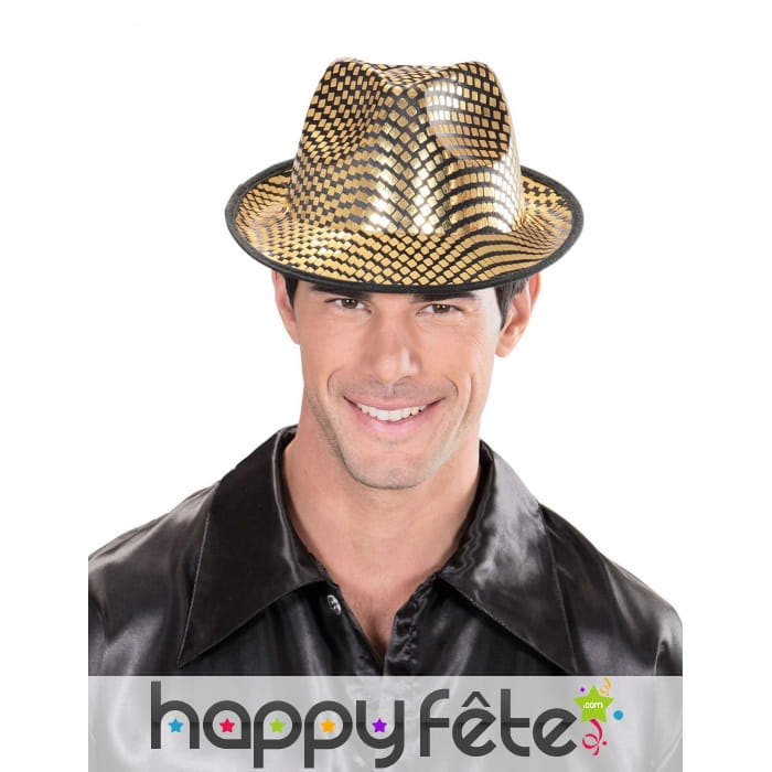 Borsalino noir avec petits carreaux dorés