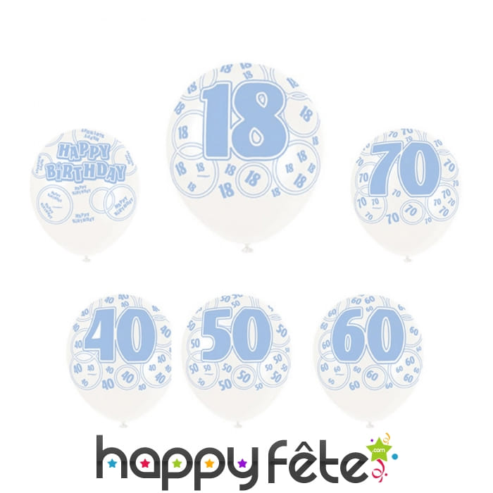 Ballon nombre d'anniversaire blanc bleu