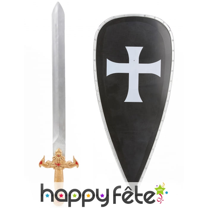Bouclier noir de croisé avec épée pour enfant