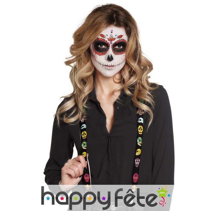 Bretelles noires Dia de los muertos pour adulte