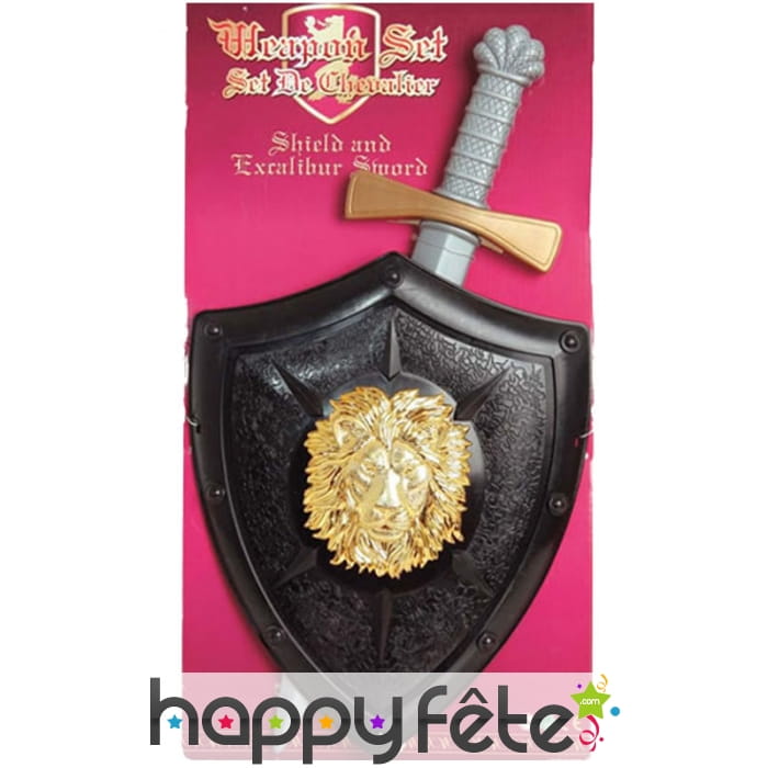 Bouclier noir médiéval avec épée pour enfant