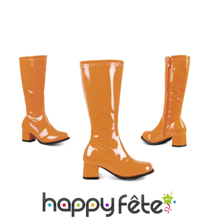 Bottes oranges à talons pour enfant, disco