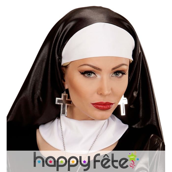 Boucles oreilles croix argentées noires