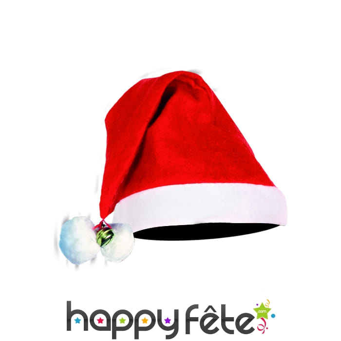 Bonnet père noël avec 2 grelots et 2 pompoms