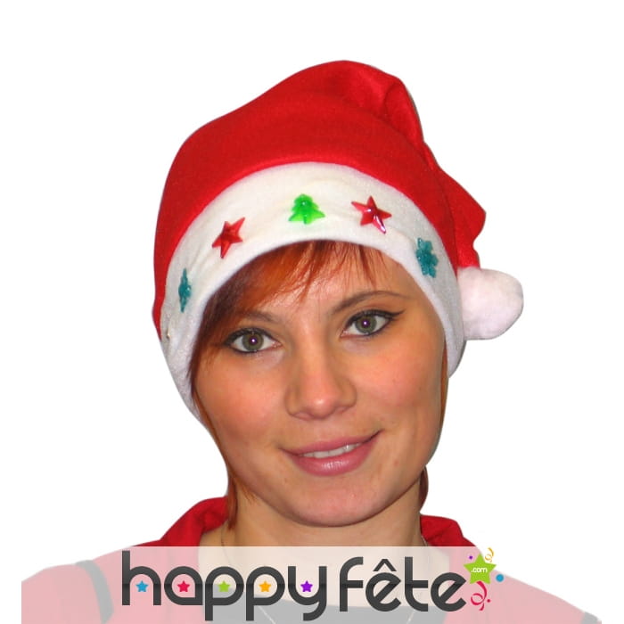 Bonnet père noël lumineux motifs noël