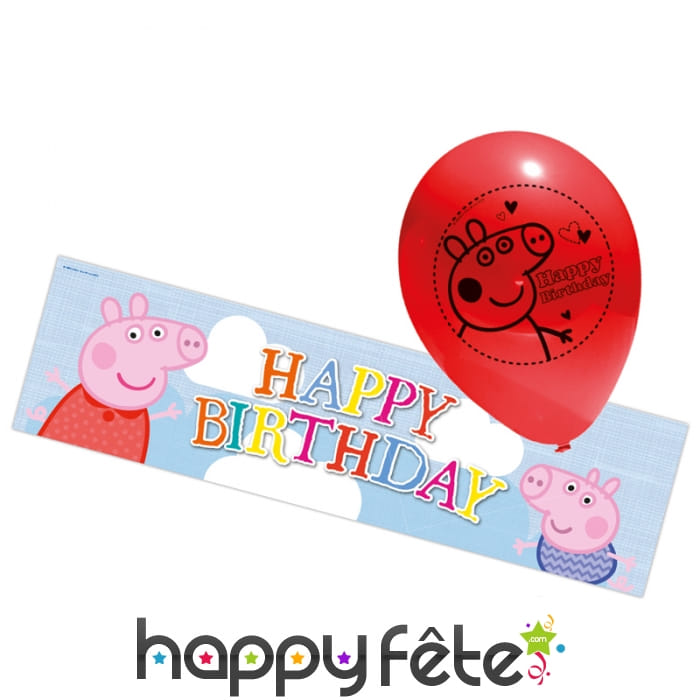 Bannière Peppa Pig d'anniversaire et ballons