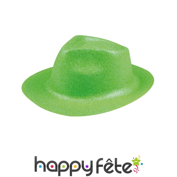 Borsalino pailleté vert fluo pour adulte