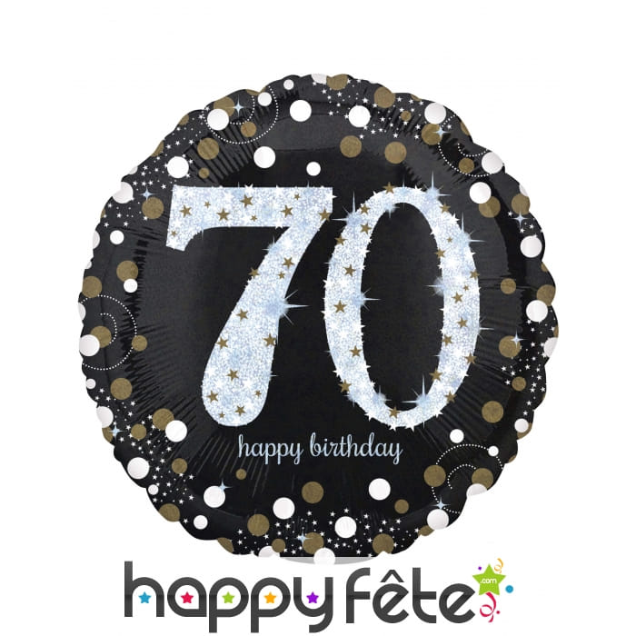 Ballon rond 70 ans noir argent de 71 cm