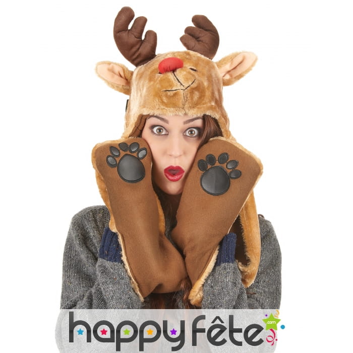 Bonnet renne avec écharpe pattes