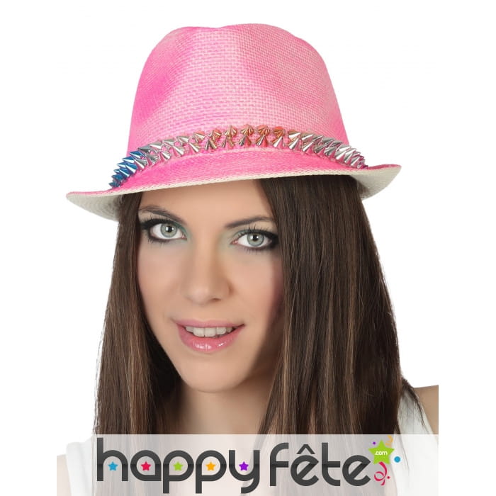 Borsalino rose clouté multicolore 13x28cm