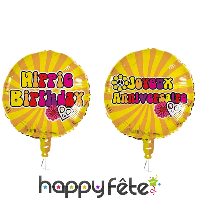 Ballon rond d'anniversaire style Hippie, 45cm