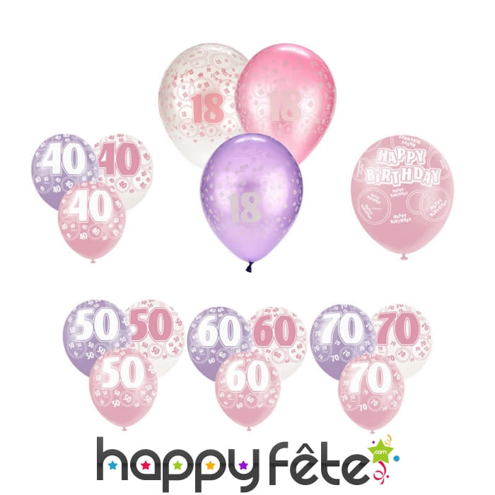 Ballons roses d'anniversaire avec âge imprimé