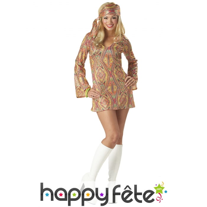 Bandeau robe disco motifs graphiques et sequins