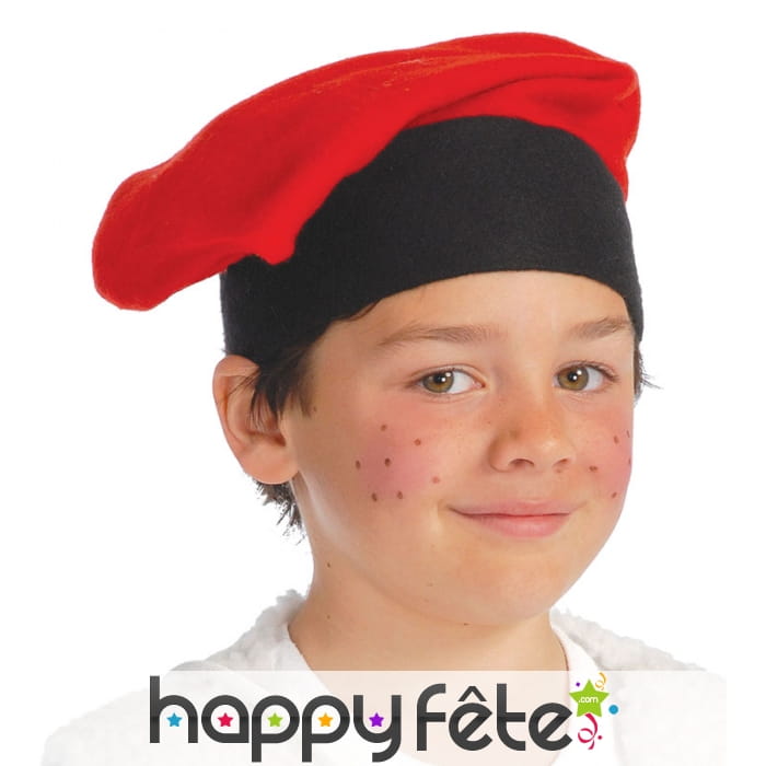 Beret rouge enfant, tour de tête noir