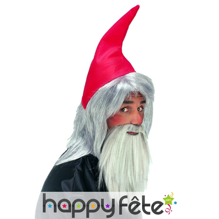 Bonnet rouge et barbe grise de nain pour homme