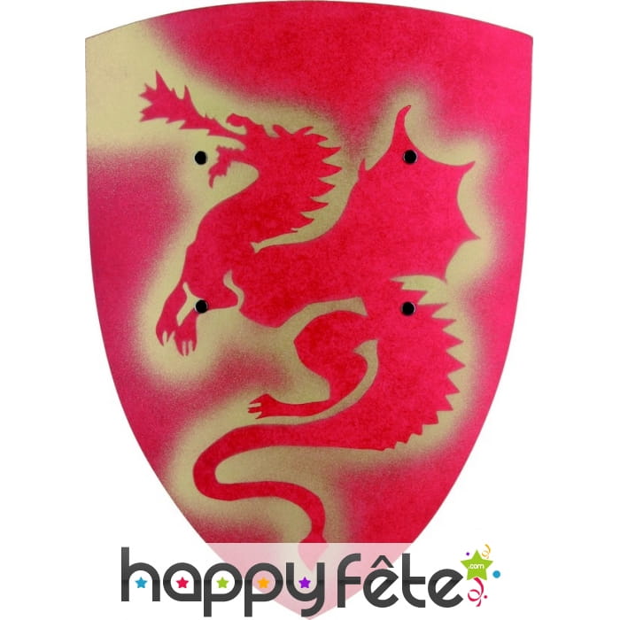 Bouclier rouge en bois motif dragon, artisanal