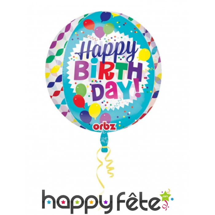 Ballon rond Happy Birthday coloré transparent