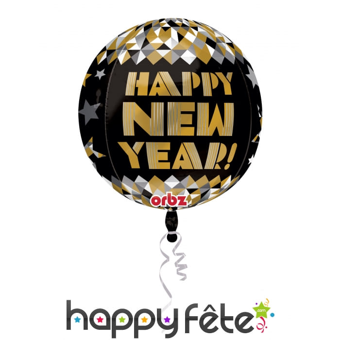 Ballon rond Happy New Year doré de 40cm