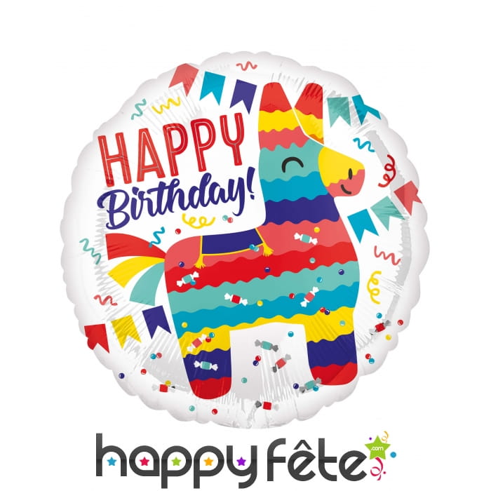 Ballon rond lama Happy Birthday de 43 cm