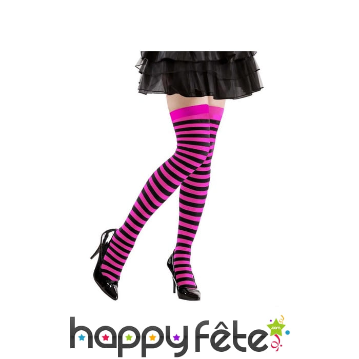 Bas rayures noires et roses, 70 deniers