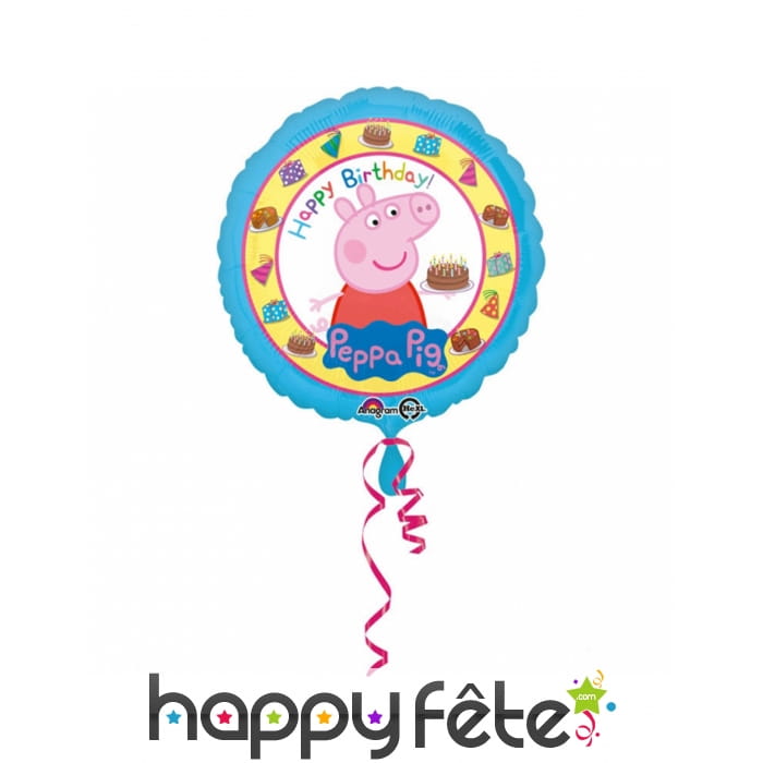 Ballon rond Peppa Pig d'anniversaire, 43cm