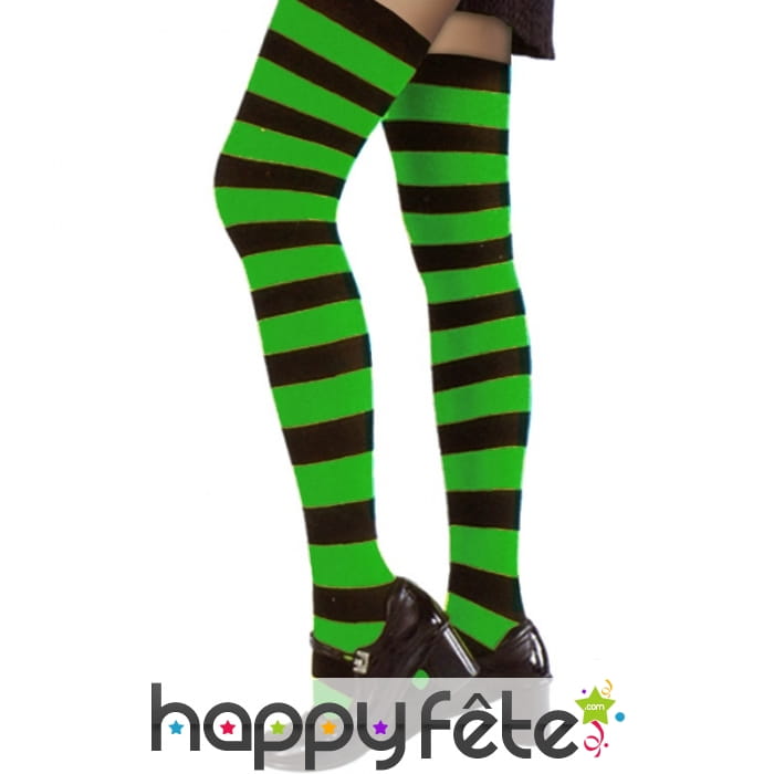 Bas rayés vert fluo/noir unique