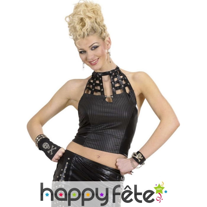 Bracelet simili cuir punk et chainettes