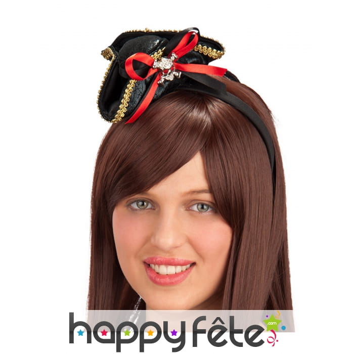 Bibi serre tête tricorne noir de pirate