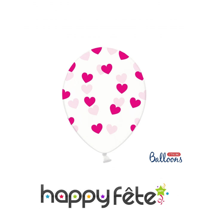 Ballons St Valentin transparents imprimés coeurs