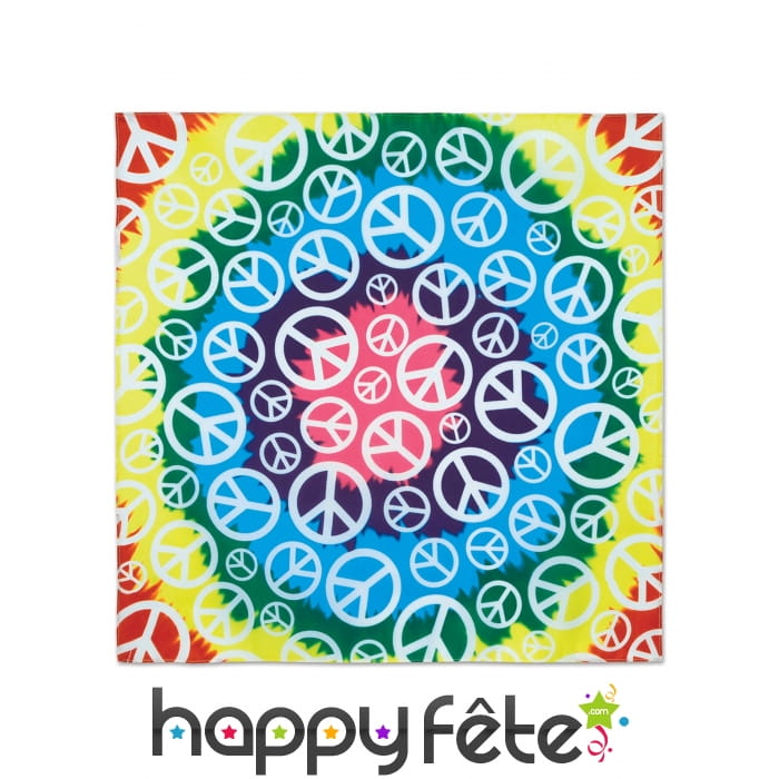 Bandana tie and dye Peace multicolore de 55 cm