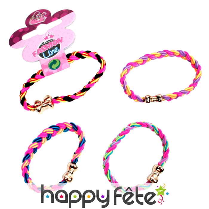 Bracelet tressé coloré fermeture noeud papillon
