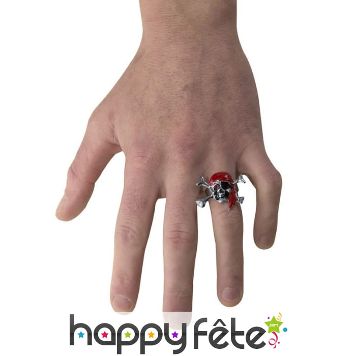 Bague tête de mort de pirate argentée