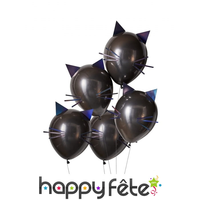 Ballons tête de chat noirs, 30cm
